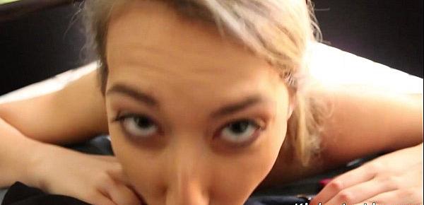  Kimber Lee blows her boss under his desk & swallows!